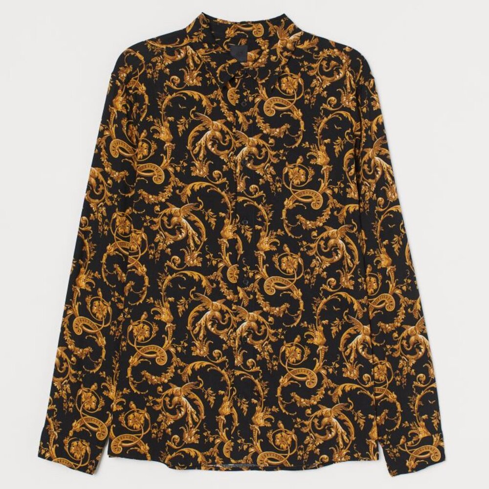 Black Patterned Slim Fit Shirt